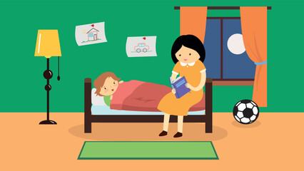 mother reads bedtime story to son