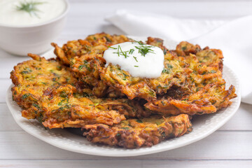 Mucver, Turkish traditional food. (Turkish cuisine) Homemade Food with Zucchini.