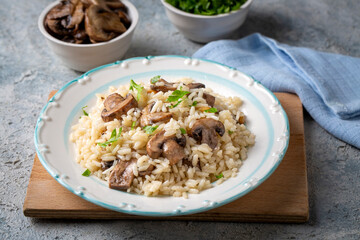 Mushroom rice pilaf, Turkish name; Mantarli pirinc pilavi.