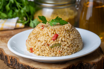 Bulgur pilaf with Firik (Turkish name; firikli bulgur pilavi)