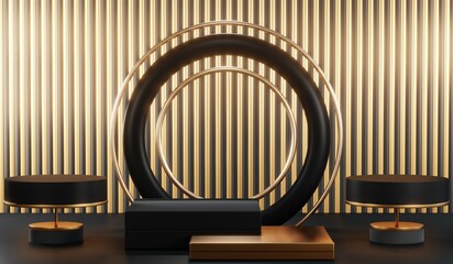 3D rendering of blank product background for cream cosmetics Modern black podium background