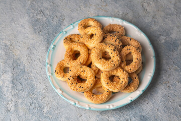 Turkish Bagel with sesame seeds or salty ring cookies. Turkish name; Kandil simidi or tuzlu halka kurabiye