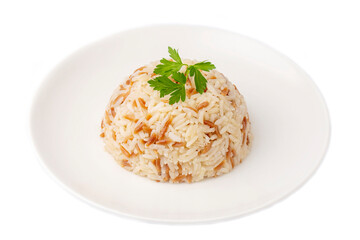 Traditional delicious Turkish food; Turkish style rice pilaf (Turkish name; Arpa sehriyeli pirinc pilavi)