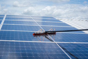 Clean solar panel for good performance in service routine of operation plan in solar power plant.