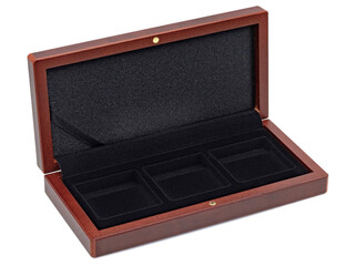 Open brown gift case isolated on white