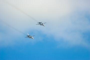Saint-Petersburg, Russia. Flying display and aerobatic show of the Russian Military Air Force.