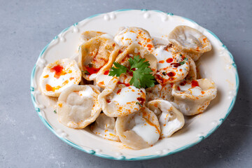Pelmeni ravioli or Russian ravioli (Turkish name; manti)