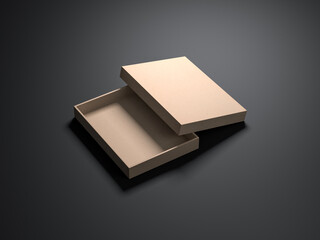 Open kraft paper Box Mockup on black background, 3d rendering