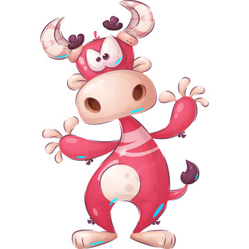 Cartoon character childish crazy cow