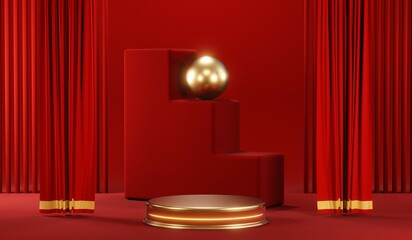 3D rendering of blank product background for cream cosmetics Modern red podium background