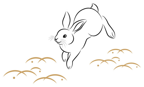 年賀状素材 卯年 飛び跳ねるウサギ 絵筆で描いた墨絵風のお洒落なイラスト ベクター
New Year greeting card material: Year of the Rabbit. Hopping rabbits. Stylish ink painting style illustrations drawn with a paintbrush. Vector
