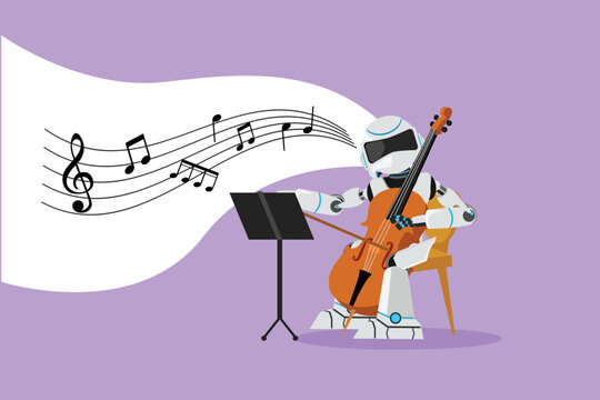 robot playing cello with musical notes clip art preview