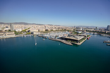 Panorama of Barcelona. City and port. Sunny day