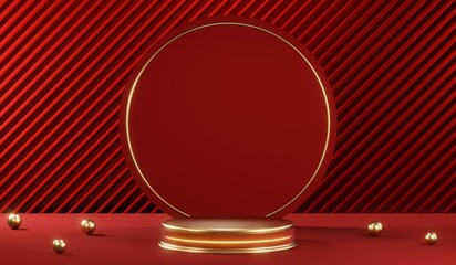 3D rendering of blank product background for cream cosmetics Modern red podium background