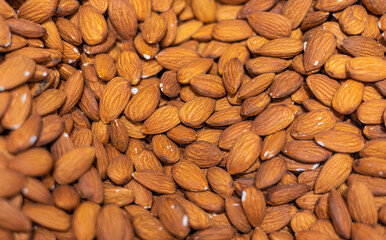 background of almonds in food store