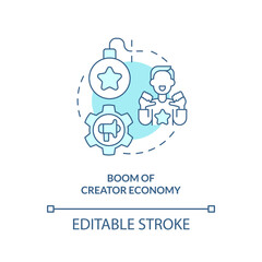 Boom of creator economy turquoise concept icon. Content creation. Social media trend abstract idea thin line illustration. Isolated outline drawing. Editable stroke. Arial, Myriad Pro-Bold fonts used