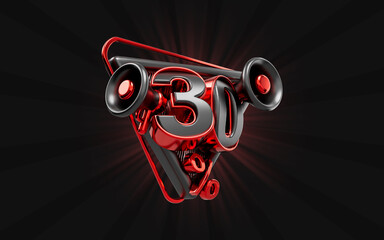 big announcement 30 percent discount offer with megaphone 3d render concept for black Friday event