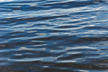 Summer blue wave abstract or natural rippled water texture background. Intense dark blue river,...