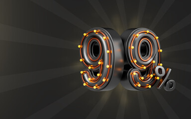 big offer 99 percent discount with lightbulb 3d render concept for black Friday shopping event