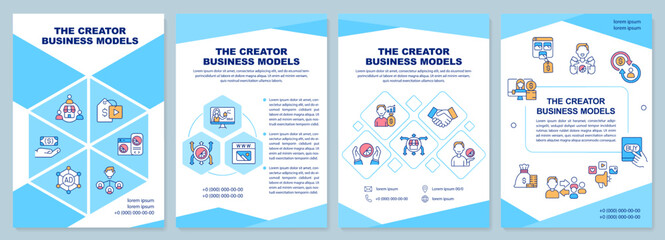 Creator business models blue brochure template. Leaflet design with linear icons. Editable 4 vector layouts for presentation, annual reports. Arial-Black, Myriad Pro-Regular fonts used