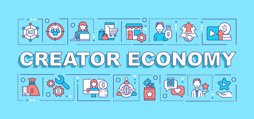 Creator economy word concepts turquoise banner. Digital marketing. Infographics with editable icons on color background. Isolated typography. Vector illustration with text. Arial-Black font used