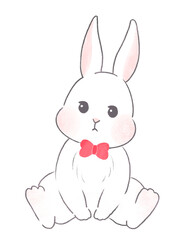 蝶ネクタイをしたうさぎのイラスト　年賀状素材　イースター