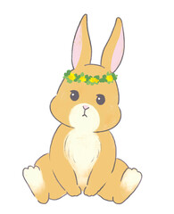 花かんむりをつけたうさぎのイラスト　年賀状素材　イースター