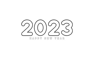 Fototapeta na wymiar Happy New Year 2023 text design. Cover of business diary for 2023 with wishes. Brochure design template, card, banner. Vector illustration. Isolated on white background.