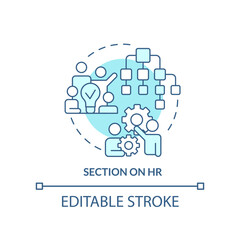 Obraz premium Section on HR turquoise concept icon. Team building. Advantage of business planning abstract idea thin line illustration. Isolated outline drawing. Editable stroke. Arial, Myriad Pro-Bold fonts used