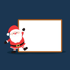 Santa Claus cartoon vector. Christmas icons set. Santa sign: Santa Claus, holding a blank sign. Vector illustration.