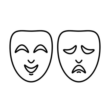 Comedy and tragedy theater masks in line style. Masks icon on white background.