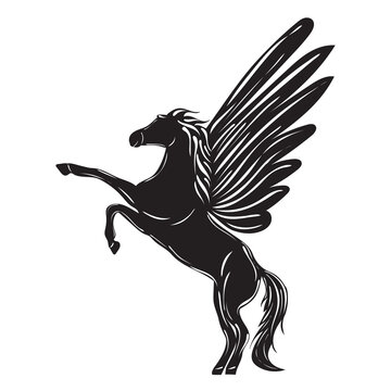 pegasus with wings silhouette isolated, vector