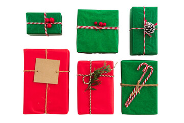 Christmas present gift boxes collection with tag for Merry Christmas and New year holiday. for...