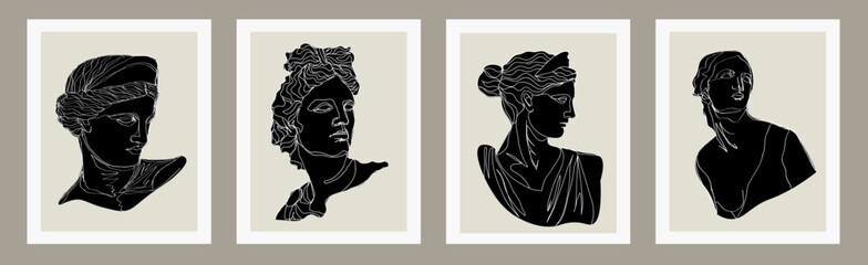 Vector set of antique sculptures silhouette. Vector illustration for card wallpaper poster T-Shirt or printing. Contemporary hand drawn mythical collection in line design style.