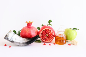 Rosh hashanah (jewish New Year holiday) concept. Traditional symbols