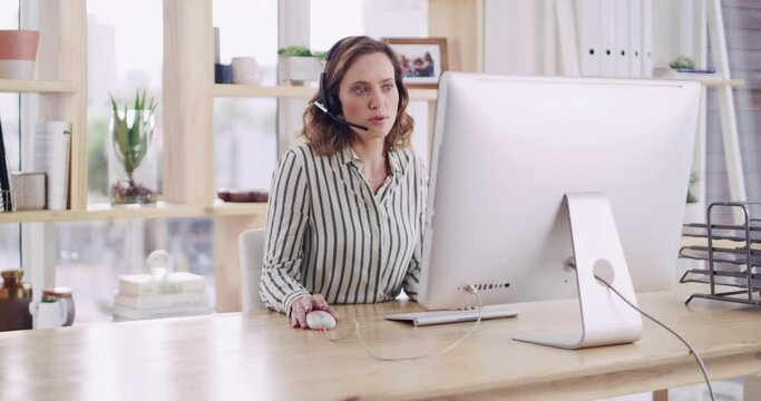 Crm, contact us and call center consultant and web help worker on a computer online consultation. Telemarketing, service and internet sales agent consulting client for digital pc tech support advice