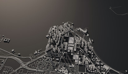 Doha, Qatar city map aerial view. minimal design. 3D Rendering