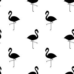 Obraz premium Flamingo seamless pattern. Bird silhouette tropic texture. Vector illustration.