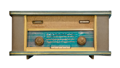 Vintage radio receiver - antique wooden box radio isolate for object, retro technology