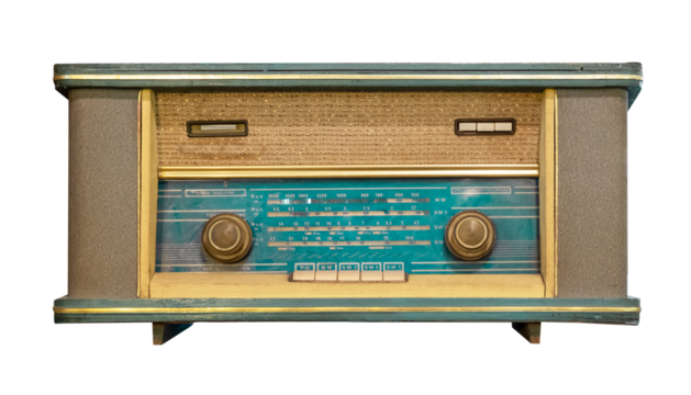 Vintage radio receiver - antique wooden box radio isolate for object, retro technology