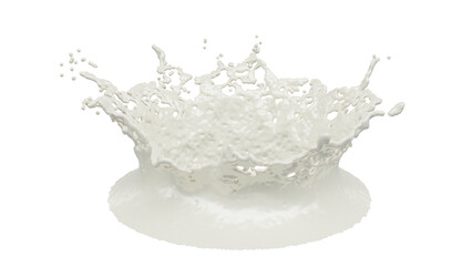 Milk Splash with droplets. 3d rendering. PNG alpha channel.