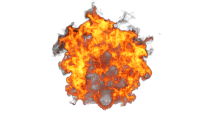 Fire Explode Design on Black Background. Close-up. PNG alpha channel.