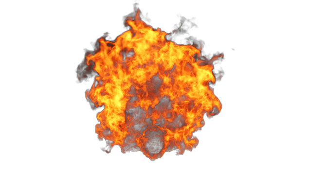 Fire Explode Design on Black Background. Close-up. PNG alpha channel.