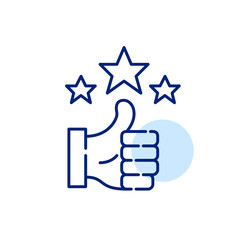 Thumbs up with stars. User approval rating. Pixel perfect, editable stroke line art icon