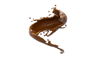Chocolate Splash with droplets 3d rendering. PNG alpha channel.