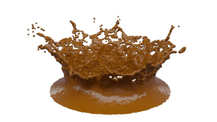 Chocolate Splash with droplets 3d rendering. PNG alpha channel.