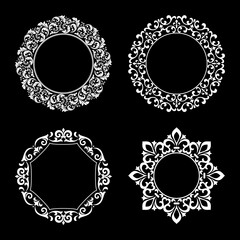 Set of decorative frames Elegant vector element for design in Eastern style, place for text. Floral black and white borders. Lace illustration for invitations and greeting cards.