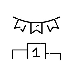 Competition winners podium with flag garland. Pixel perfect, editable stroke line icon