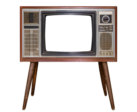 Vintage tv - antique wooden box television isolated object. retro technology