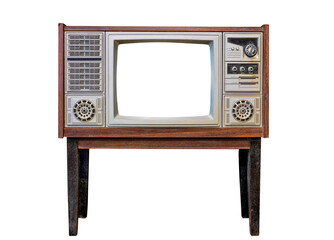 Vintage television - antique wooden box television with cut out frame screen isolate for object, retro technology